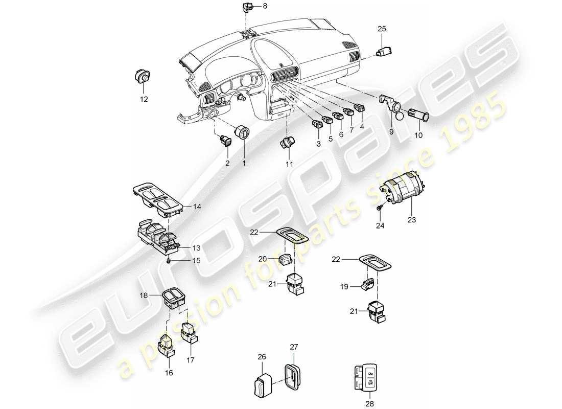 porsche 2004 (cayenne e1 9pa) schéma des pièces du commutateur