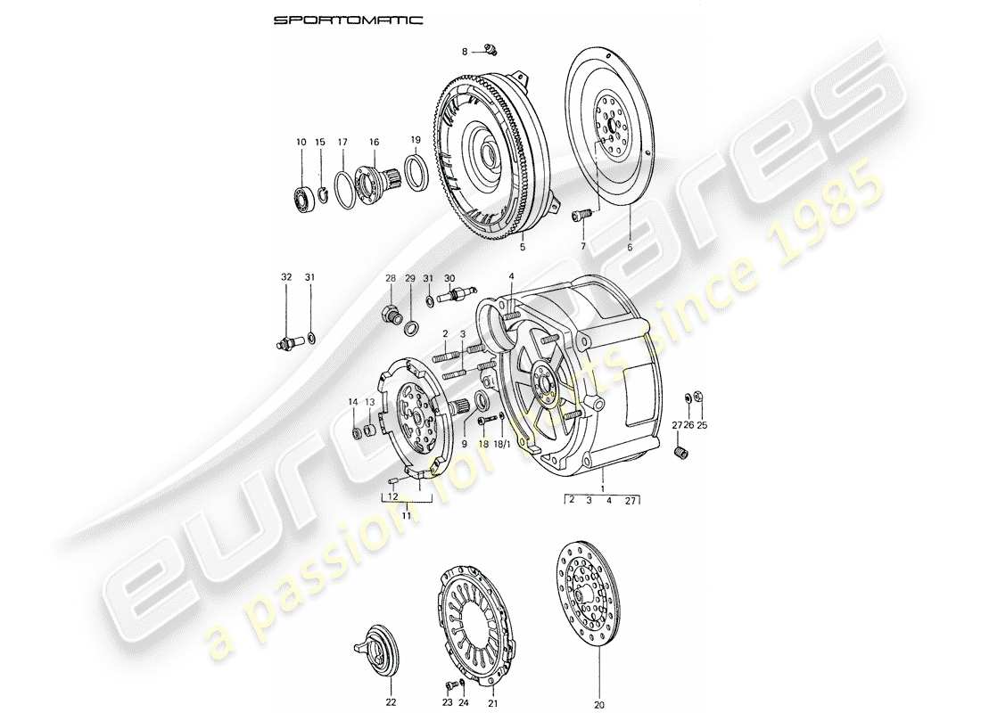 porsche 1977 (911) convertisseur de couple - boîtier du convertisseur schéma des pièces