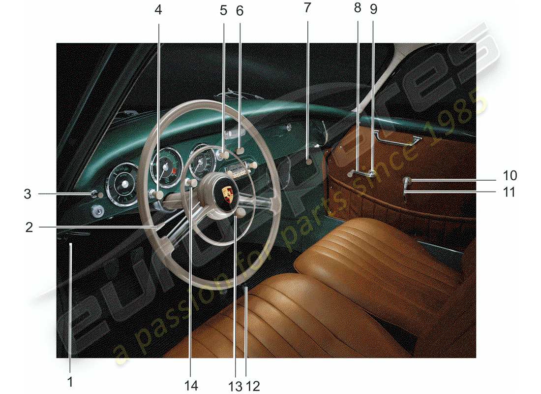 porsche 1957 (356/356a) bouton - ensemble - interrupteur schéma des pièces