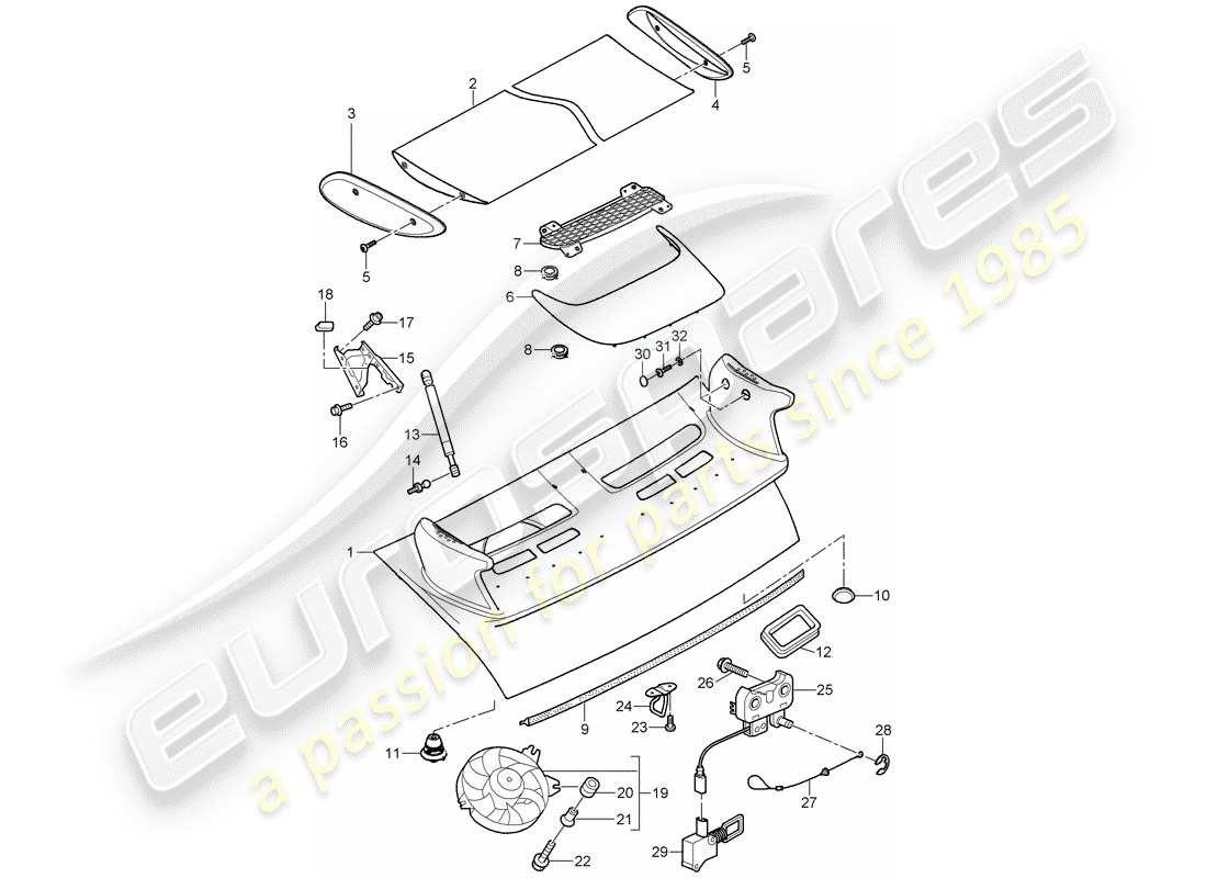 porsche 2008 (997-1 gt3) couverture diagramme de pièce