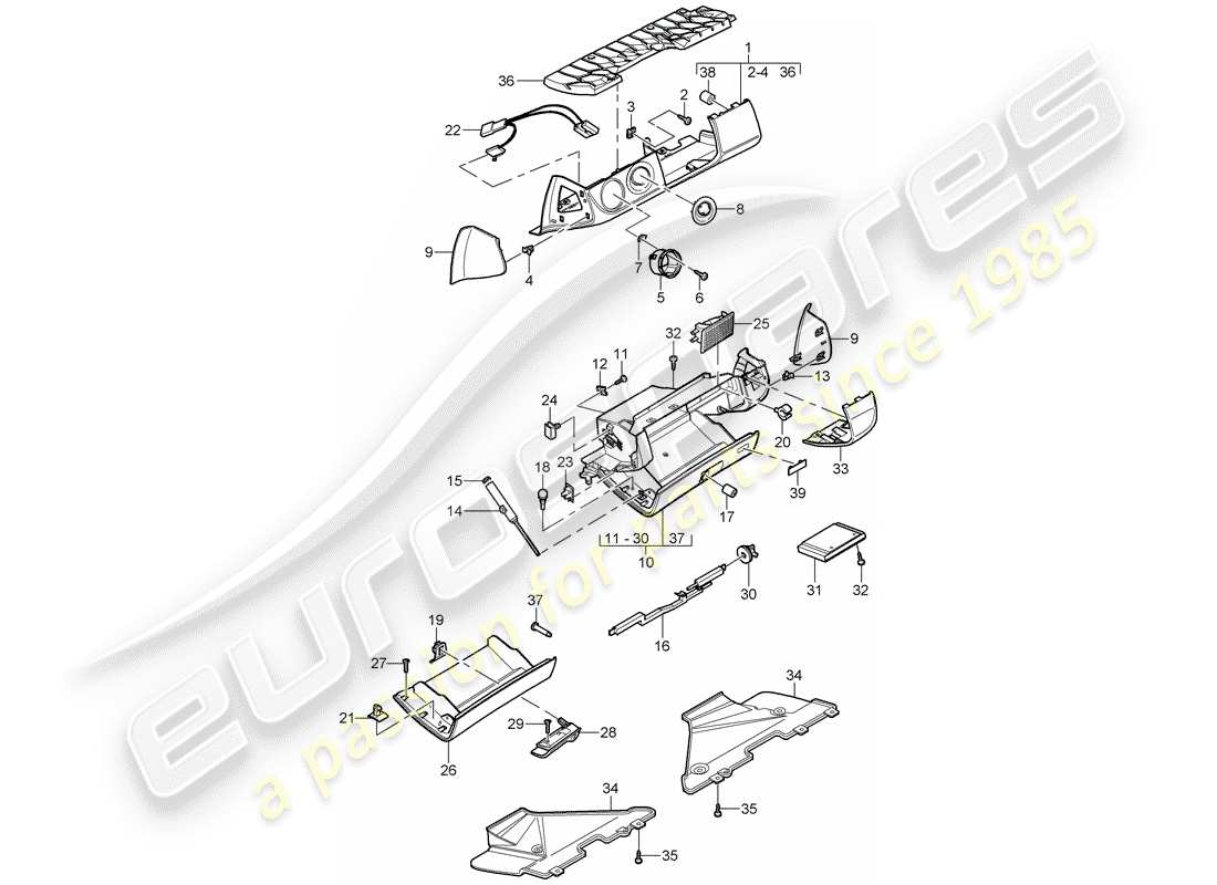 porsche 2011 (997-2) boite à gants schéma des pièces