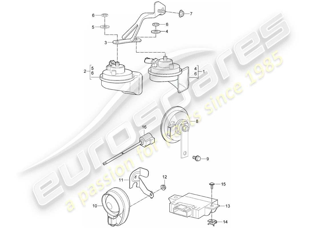 porsche 2013 (997-2 turbo / gt2 rs) diagramme des pièces du klaxon de fanfare