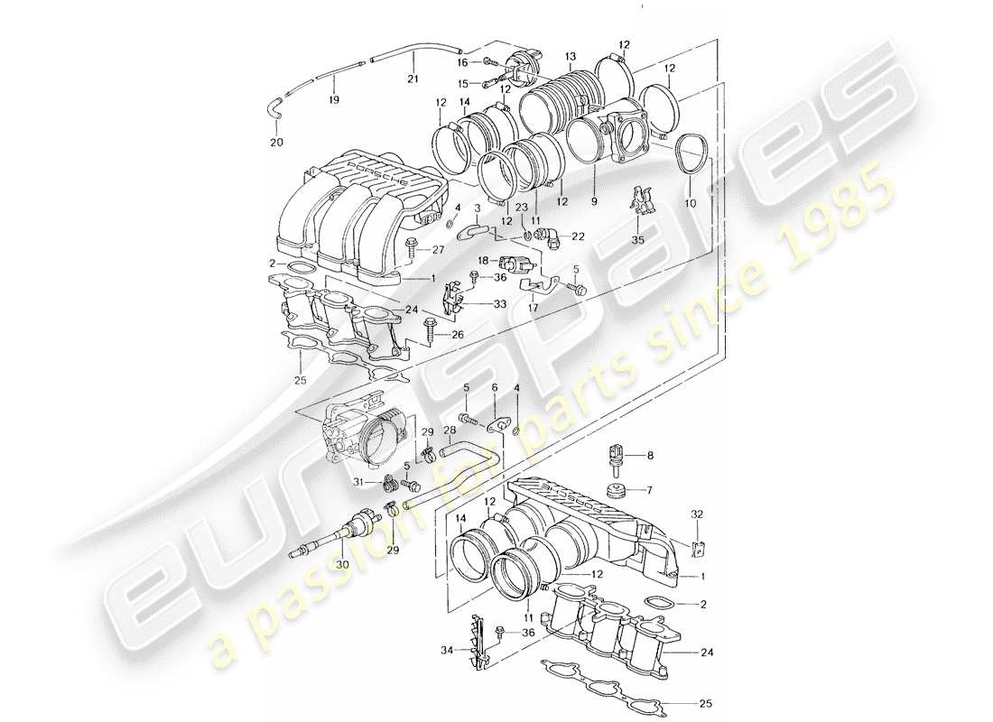 porsche 2003 (996) distributeur d'air d'admission schéma des pièces