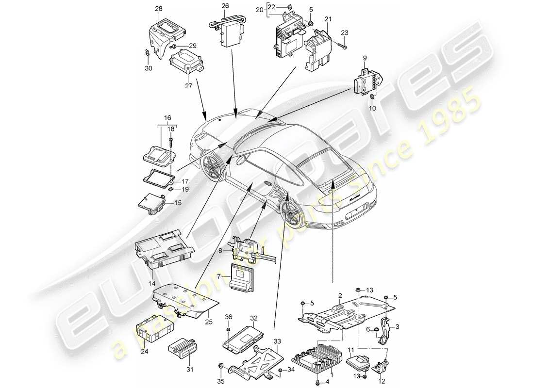 porsche 2011 (997-2 turbo / gt2 rs) unités de commande schéma des pièces