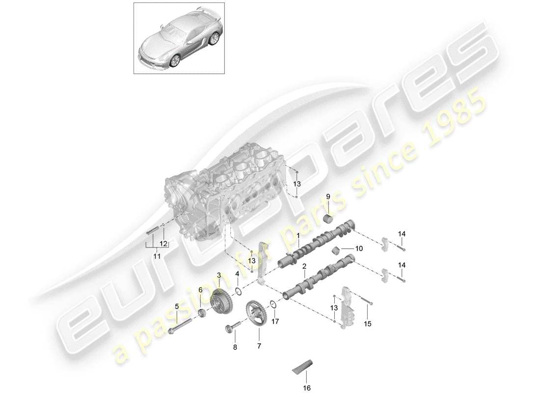 porsche 2016 (981 cayman gt4) schéma des pièces de l'arbre à cames