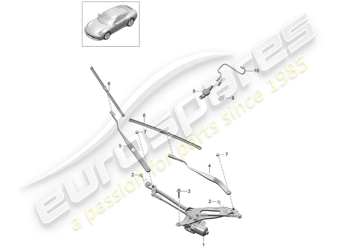 porsche 2018 (991-2) système d'essuie-glace compl. diagramme de pièce