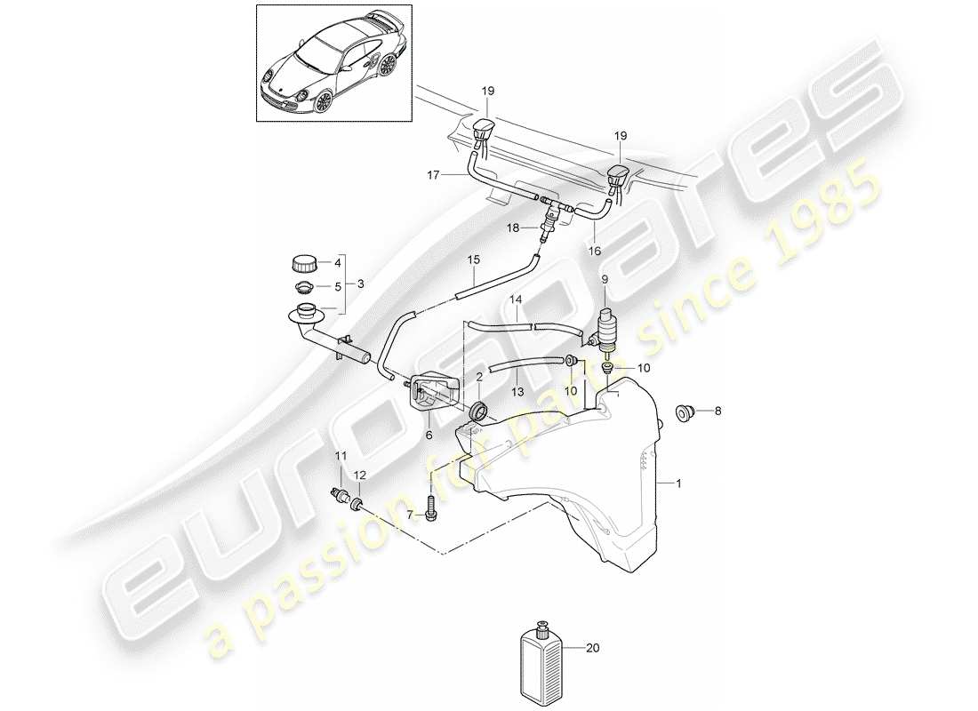 porsche 2011 (997-2 turbo / gt2 rs) unité de rondelle glace - schéma des pièces