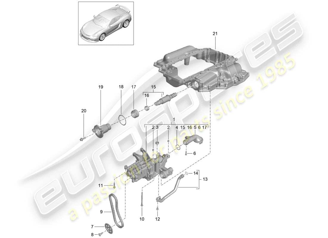 porsche 2016 (981 cayman gt4) pompe à huile schéma des pièces