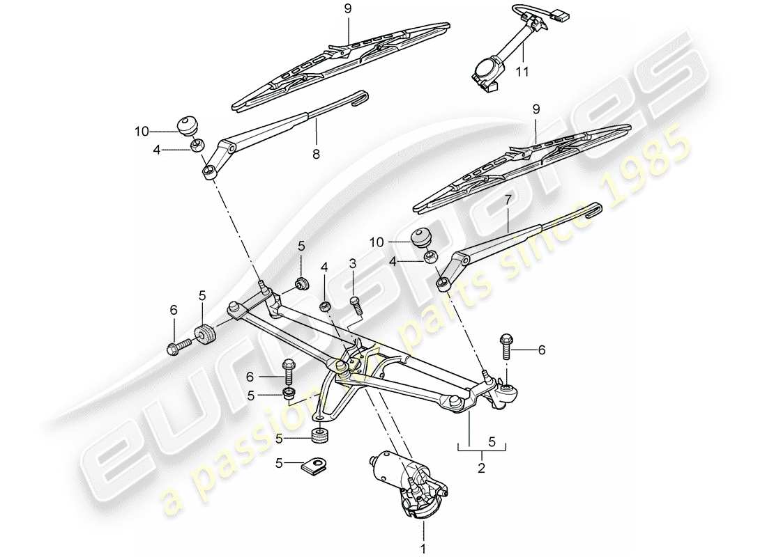 porsche 2008 (997-1 gt3) système d'essuie-glace compl. diagramme de pièce