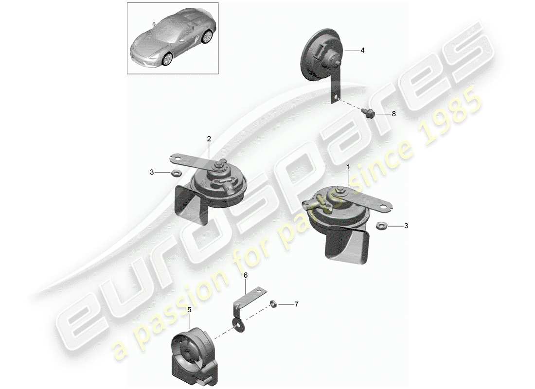 porsche 2016 (981 boxster spyder) diagramme des pièces du klaxon de fanfare
