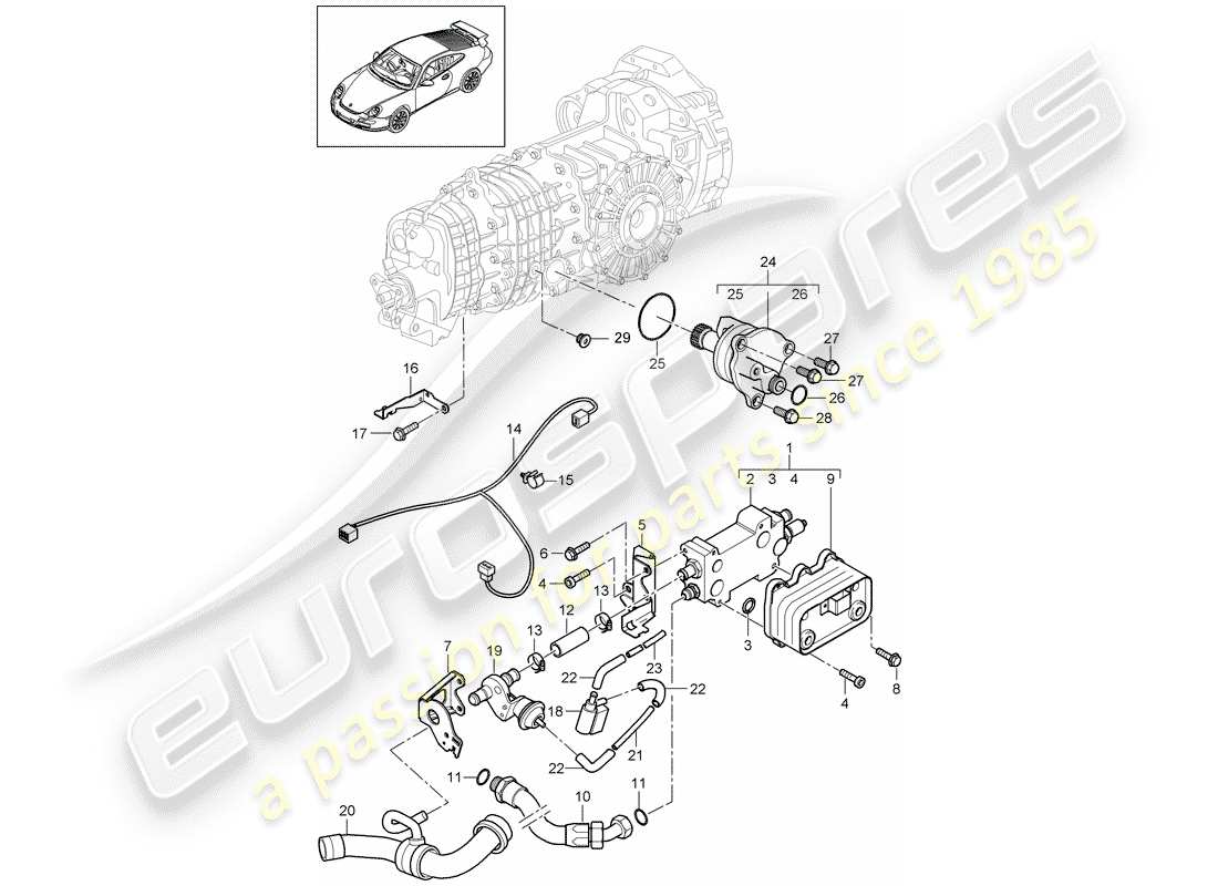 porsche 2008 (997-1 gt3) refroidisseur d'huile à engrenages schéma des pièces