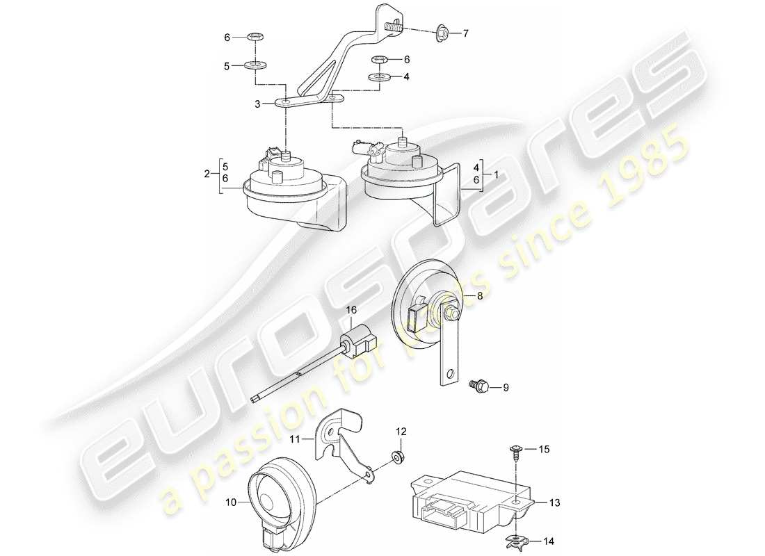 porsche 2007 (997-1 gt3) diagramme des pièces du klaxon de fanfare