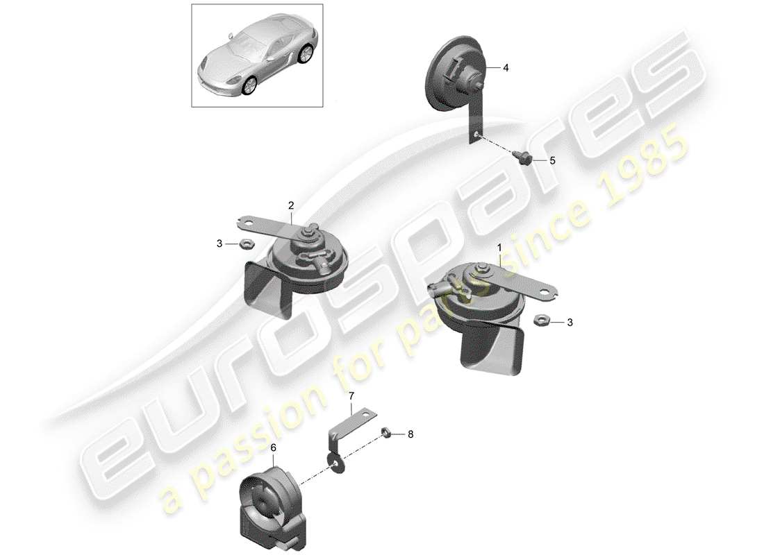 porsche 2018 (718 cayman) diagramme des pièces du klaxon de fanfare