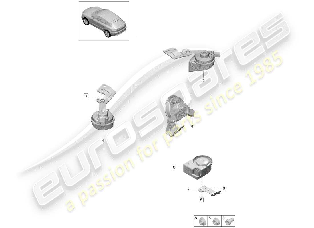 porsche 2019 (macan) diagramme des pièces du klaxon de fanfare