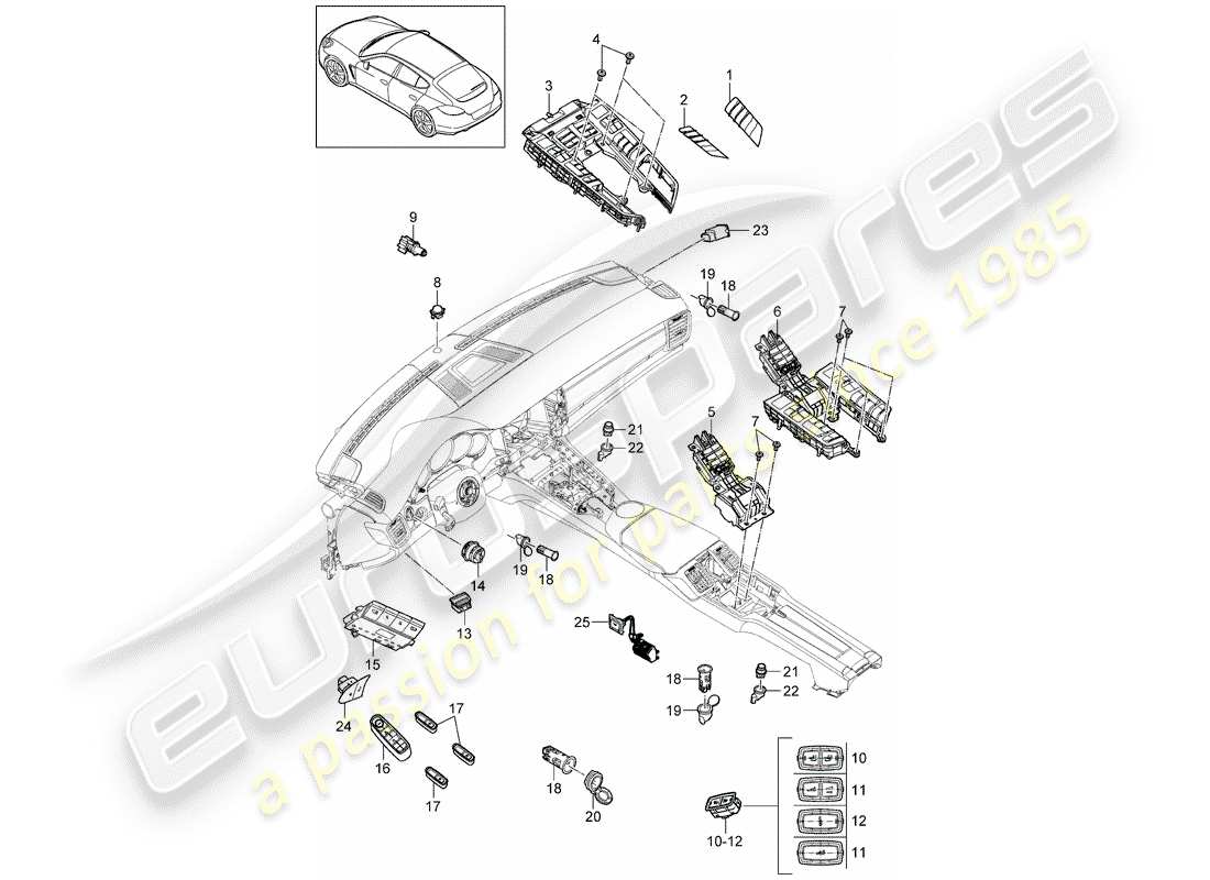 porsche 2016 (panamera 970) schéma des pièces du commutateur combiné