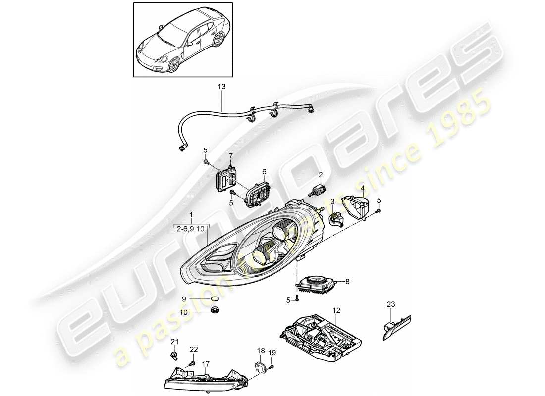 porsche 2016 (panamera 970) phare à led schéma des pièces