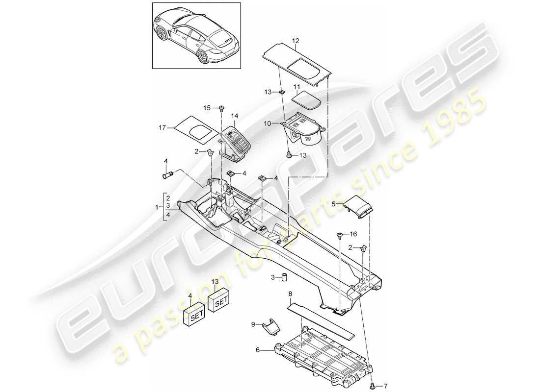 porsche 2010 (panamera 970) console centrale schéma des pièces