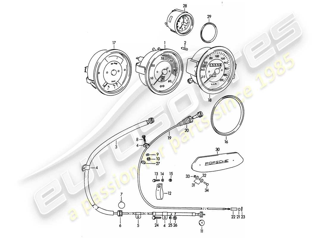 porsche 1963 (356b/356c) instruments - mécanique schéma des pièces