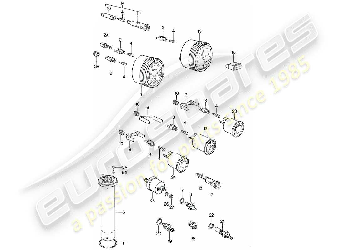 porsche 1985 (924) instruments schéma des pièces