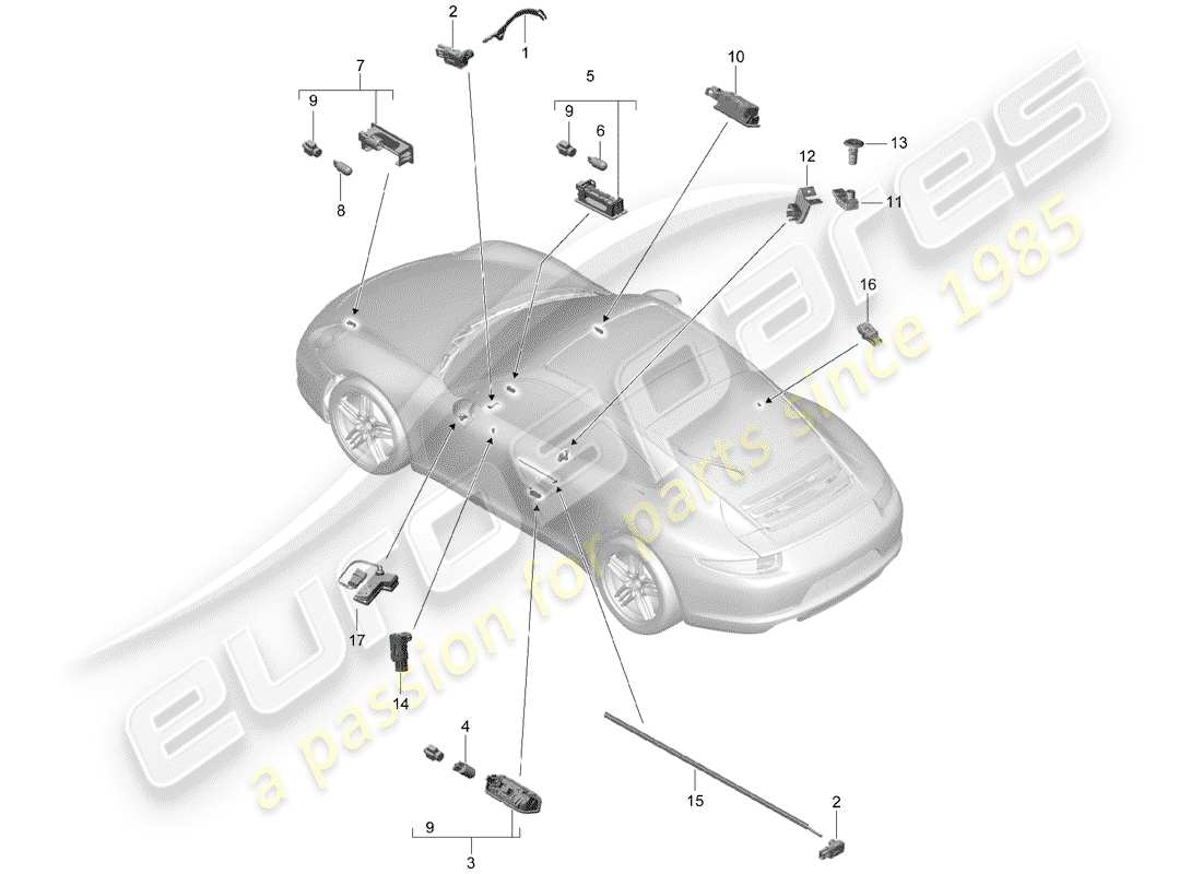 porsche 2013 (991-1) lumières intérieures schéma des pièces
