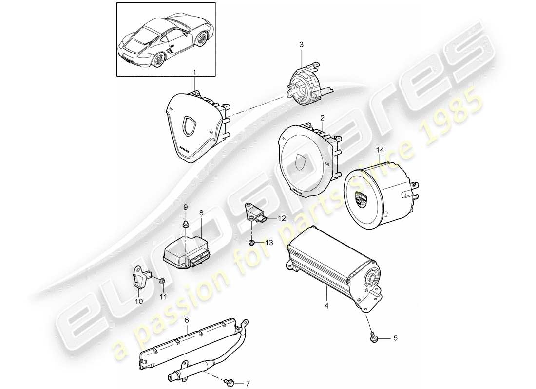 porsche 2012 (987 cayman) airbag schéma des pièces