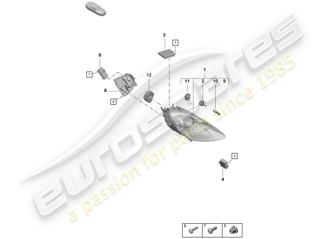 porsche 2019 (718 boxster spyder) lampe frontale schéma des pièces