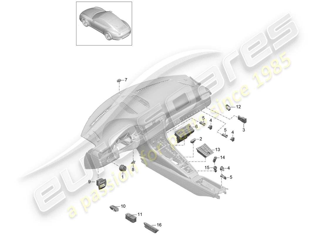 porsche 2013 (991-1) schéma des pièces du commutateur