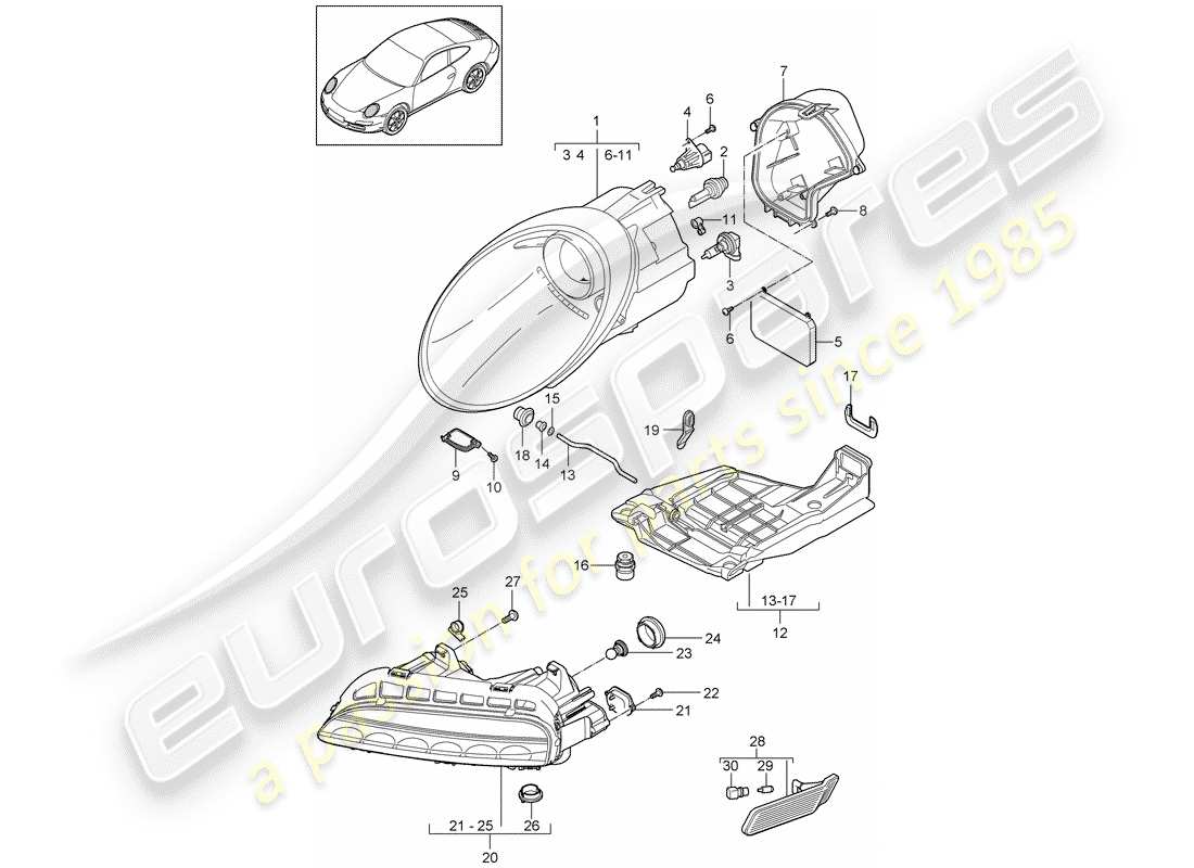 porsche 2011 (997-2) schéma des pièces des phares