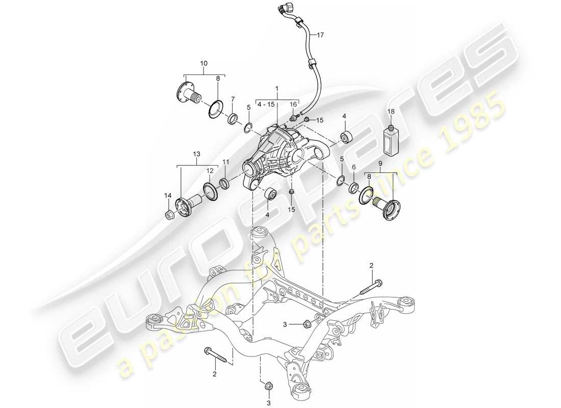 porsche 2010 (cayenne e1 9pa) différentiel d'essieu arrière schéma des pièces