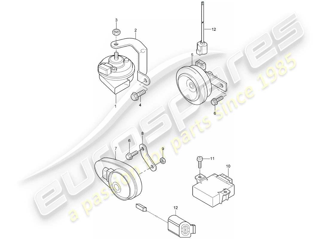 porsche 2008 (cayenne e1 9pa) diagramme des pièces du klaxon de fanfare
