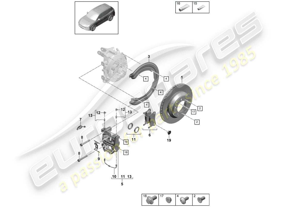 porsche 2019 (cayenne e3 9ya/9yb) freins à disque schéma des pièces