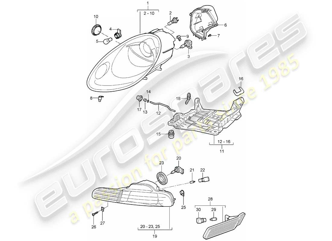 porsche 2007 (987 boxster) schéma des pièces des phares