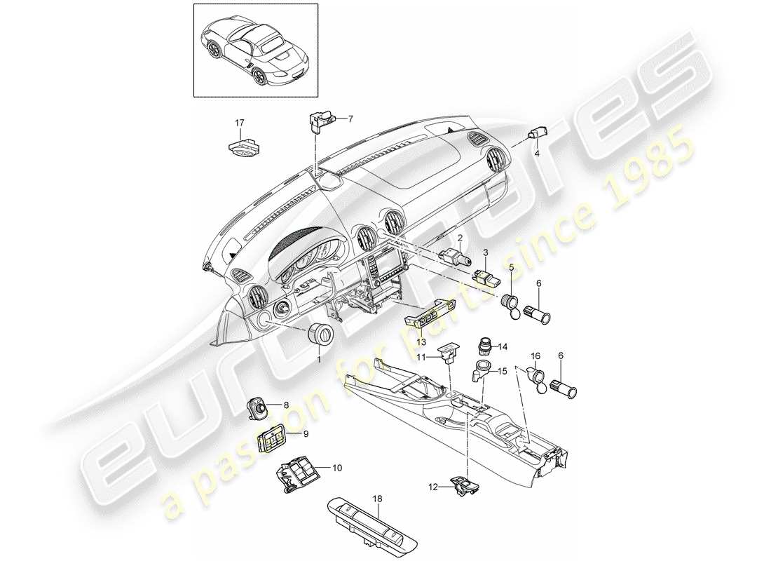 porsche 2009 (987 boxster) schéma des pièces du commutateur