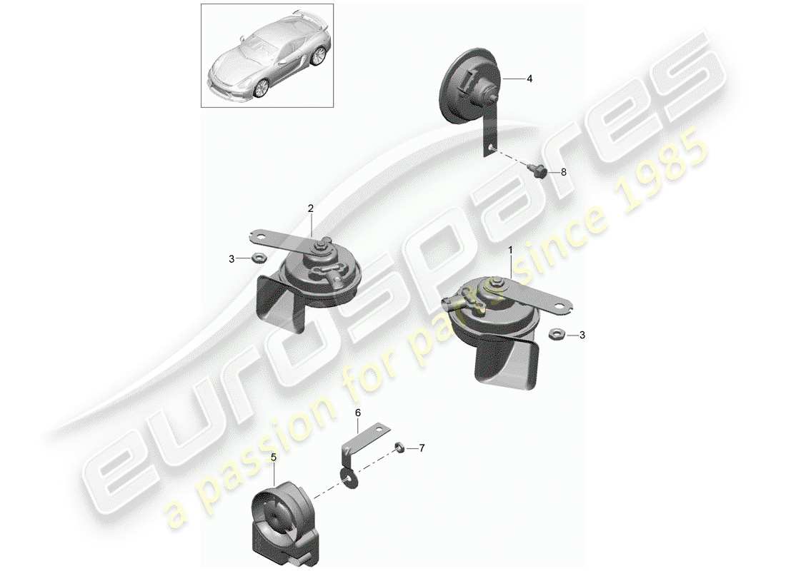 porsche 2016 (981 cayman gt4) diagramme des pièces du klaxon de fanfare