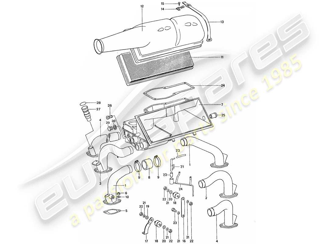 porsche 1977 (911) filtre à air - k-jetronic schéma des pièces