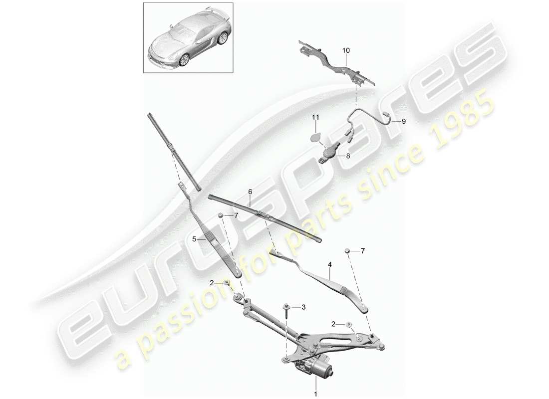 porsche 2016 (981 cayman gt4) système d'essuie-glace compl. diagramme de pièce