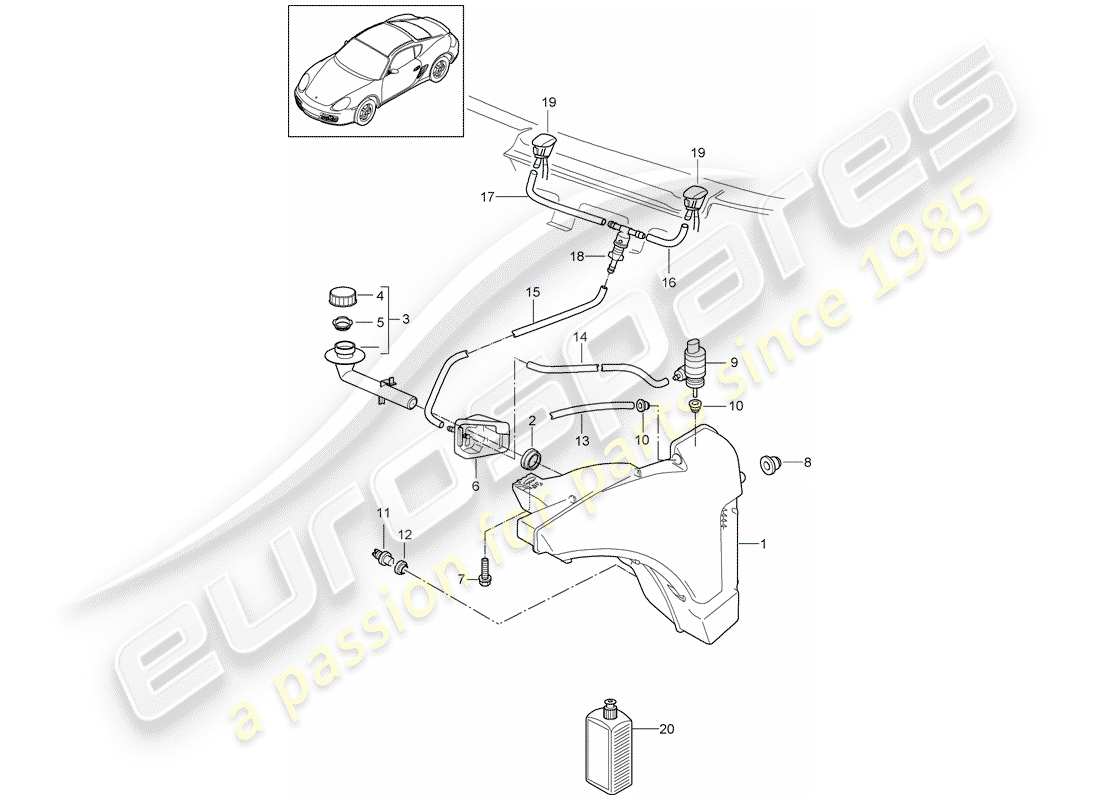 porsche 2012 (987 cayman) unité de lave- rondelle schéma des pièces