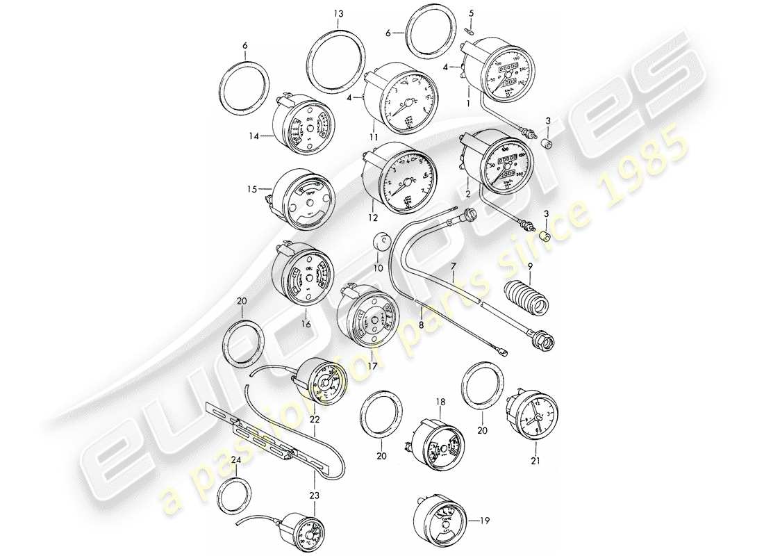 porsche 1969 (911/912) instruments schéma des pièces