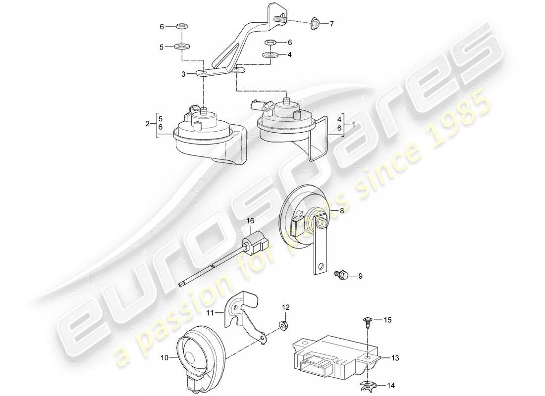 porsche 2006 (997-1) diagramme des pièces du klaxon de fanfare
