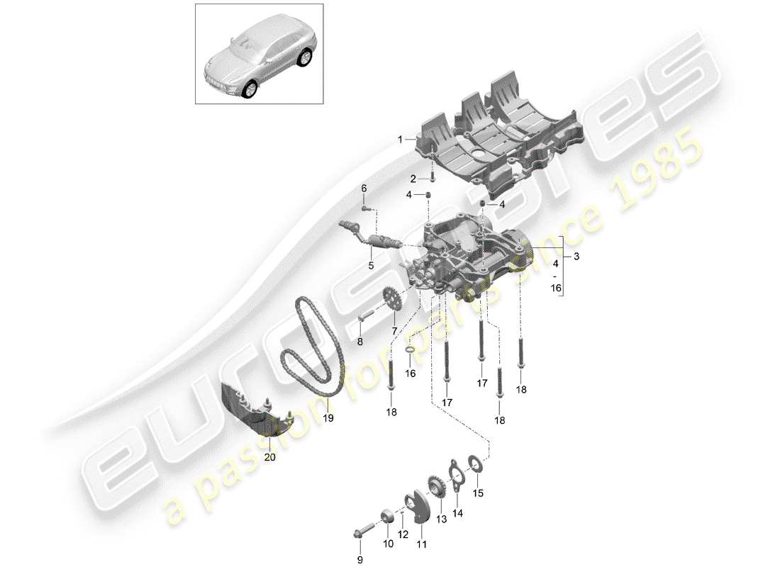 porsche 2016 (macan) déflecteur d'huile schéma des pièces