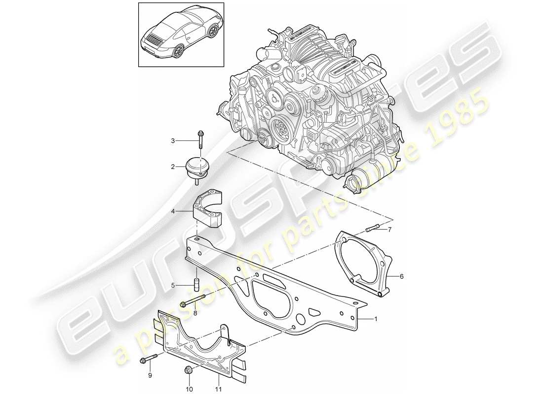 porsche 2011 (997-2) suspension du moteur schéma des pièces