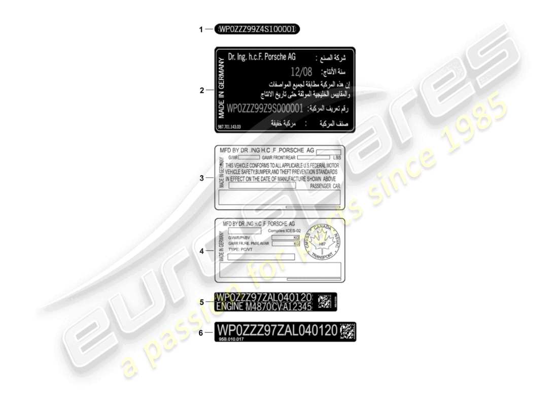 porsche 2010 (cayenne e1 9pa) signes/avis schéma des pièces