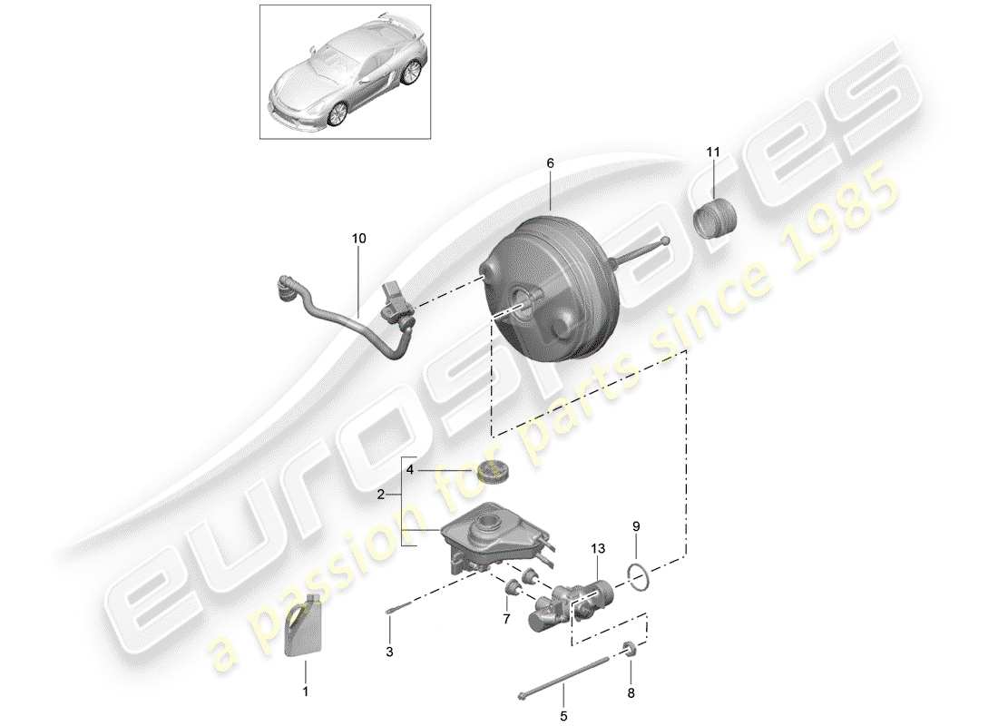 porsche 2016 (981 cayman gt4) maitre-cylindre de frein schéma des pièces