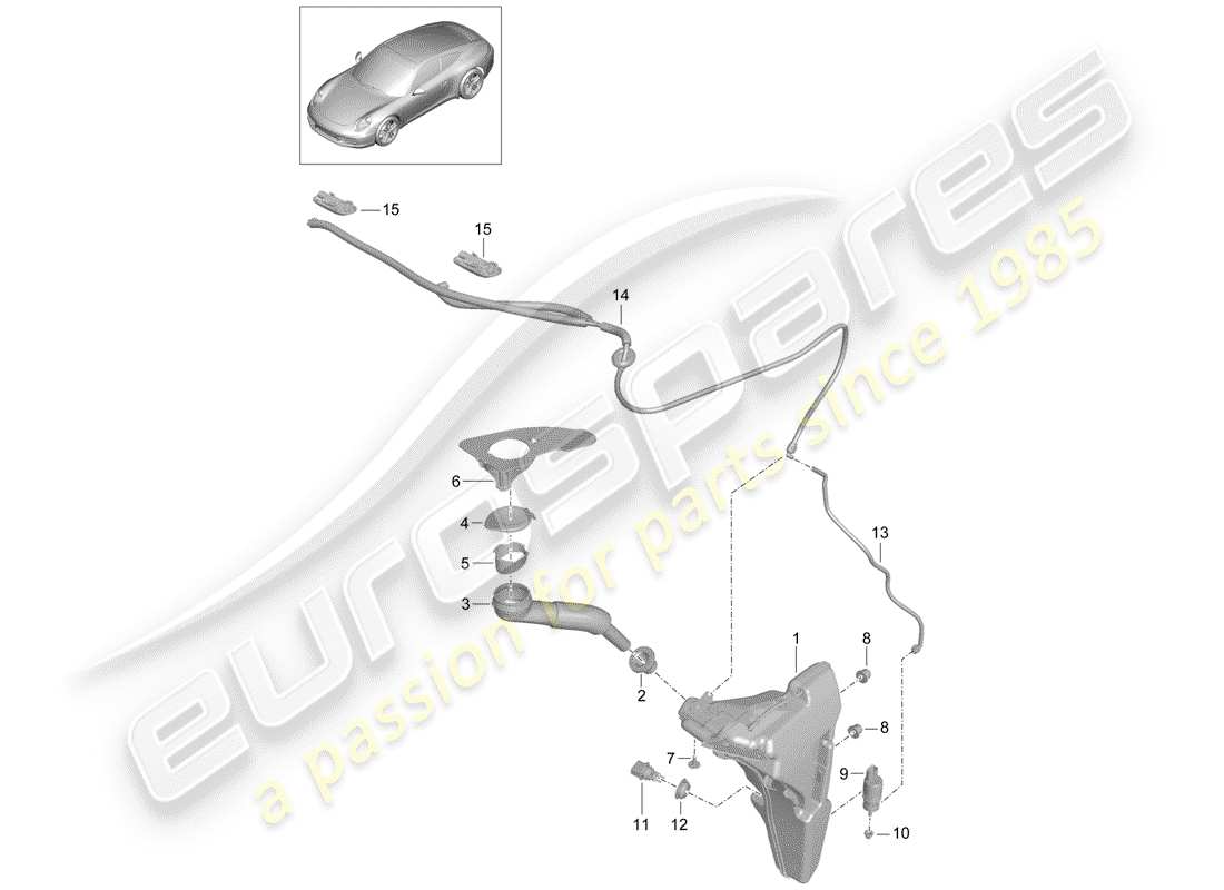 porsche 2013 (991-1) unité de rondelle glace - schéma des pièces