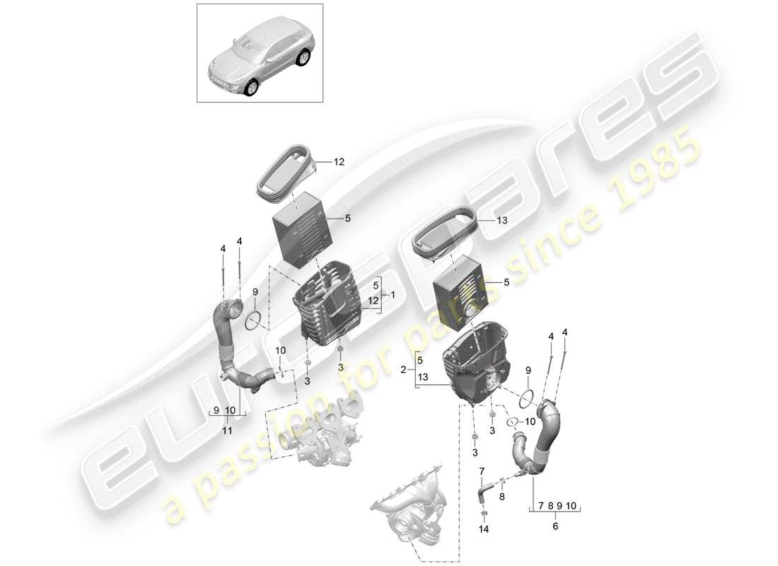 porsche 2016 (macan) filtre à air avec connexion schéma des pièces