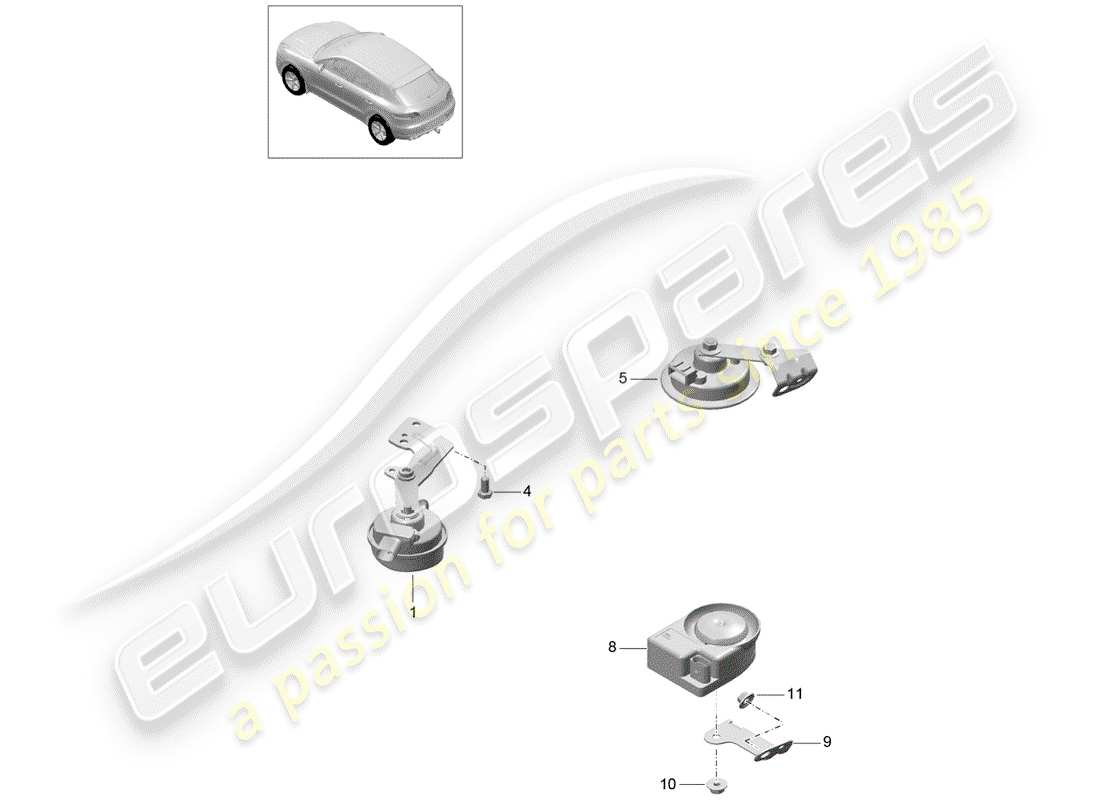 porsche 2014 (macan) diagramme des pièces du klaxon de fanfare
