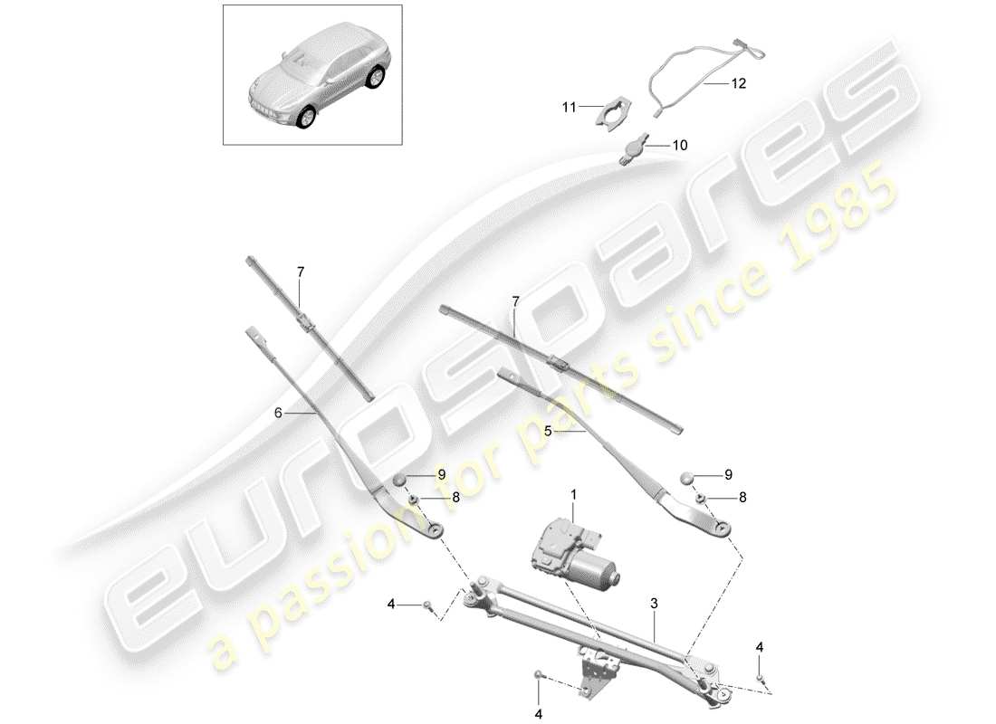 porsche 2014 (macan) système d'essuie-glace compl. diagramme de pièce
