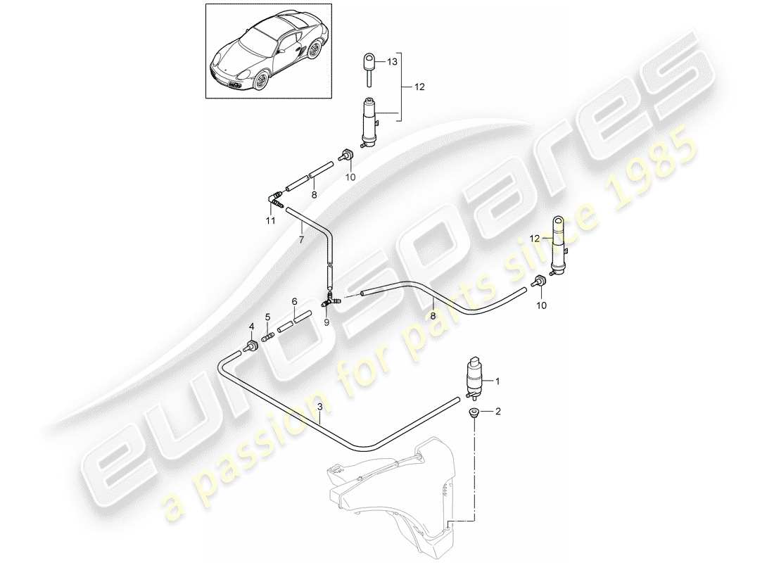 porsche 2012 (987 cayman) système de lave- rondelle schéma des pièces
