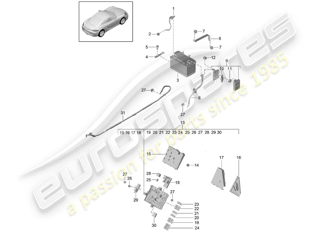 porsche 2020 (718 cayman) batterie schéma des pièces