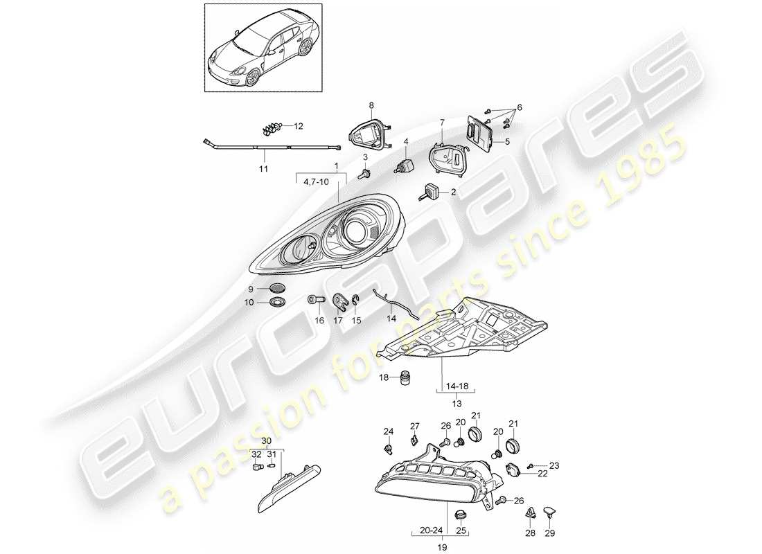 porsche 2010 (panamera 970) schéma des pièces des phares